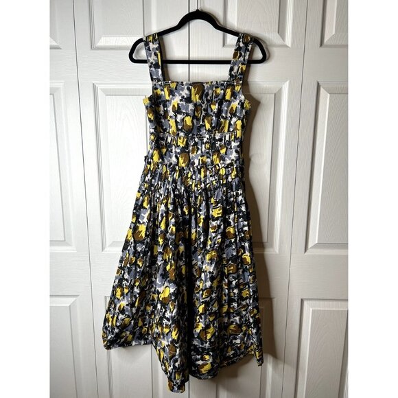 MARNI Citrus Full Skirt Black Printed Square Neck Midi Dress Women's Size IT 40 - Picture 4 of 12